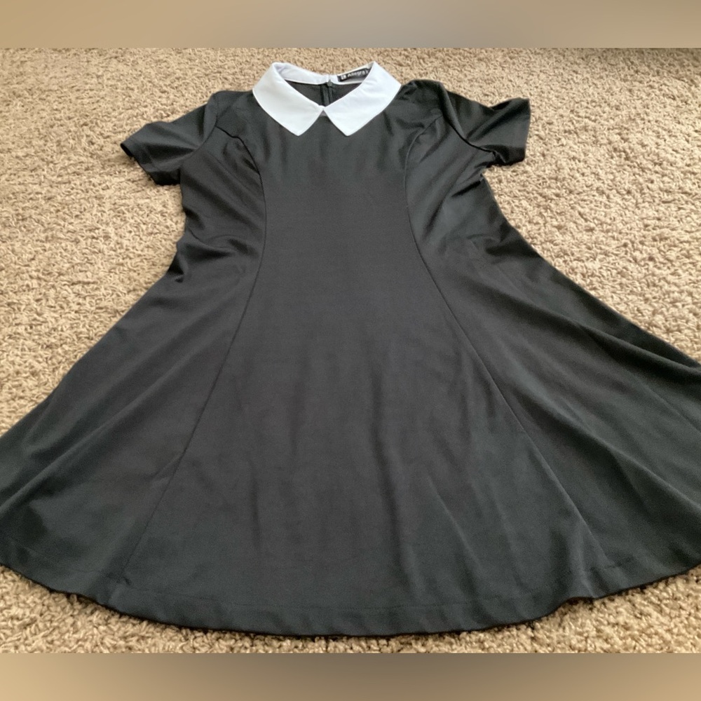 Black Mini Dress, Peter Pan Collar, Lolita, Grunge, Mod, Goth, Wednesday Adams - Picture 2 of 10